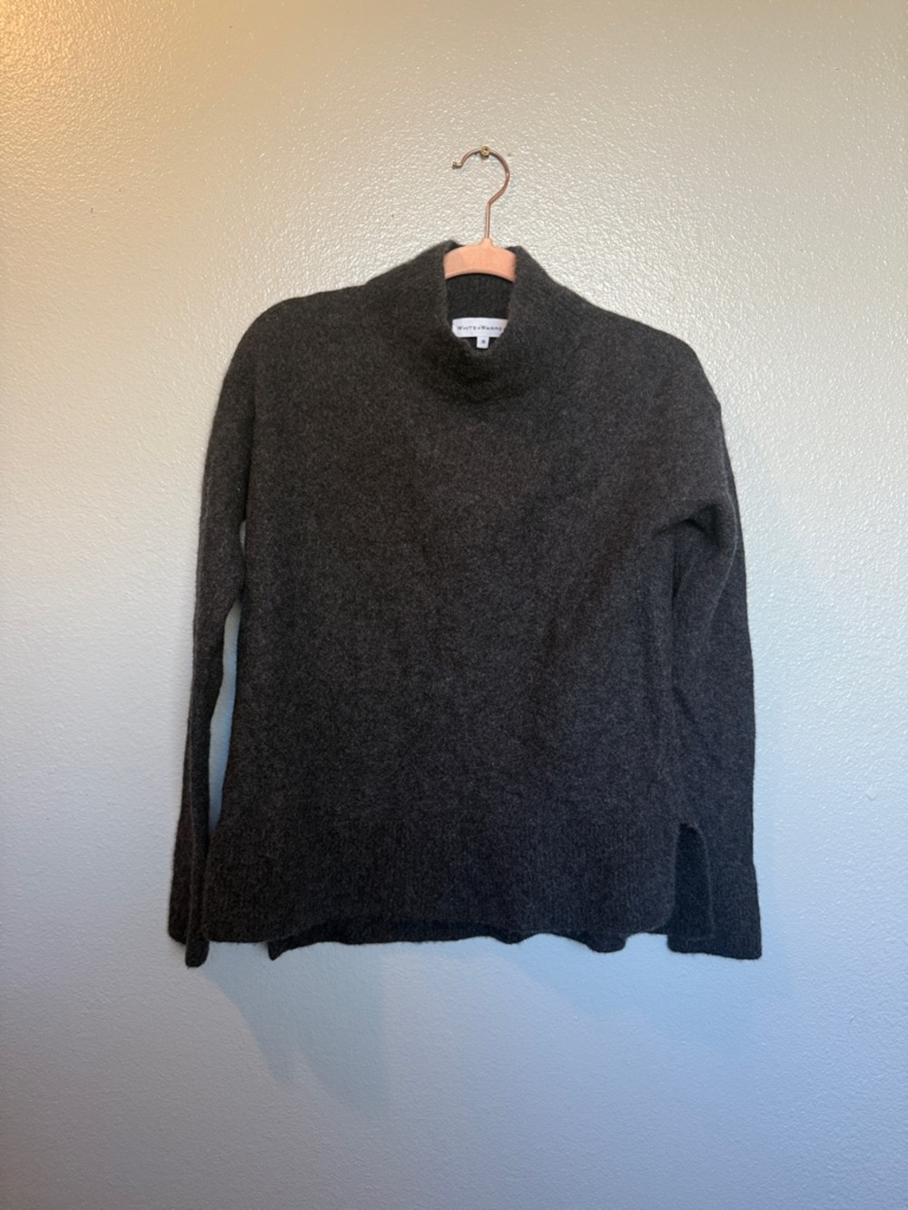 White + Warren Charcoal Mock Turtleneck Cashmere Blend Sweater